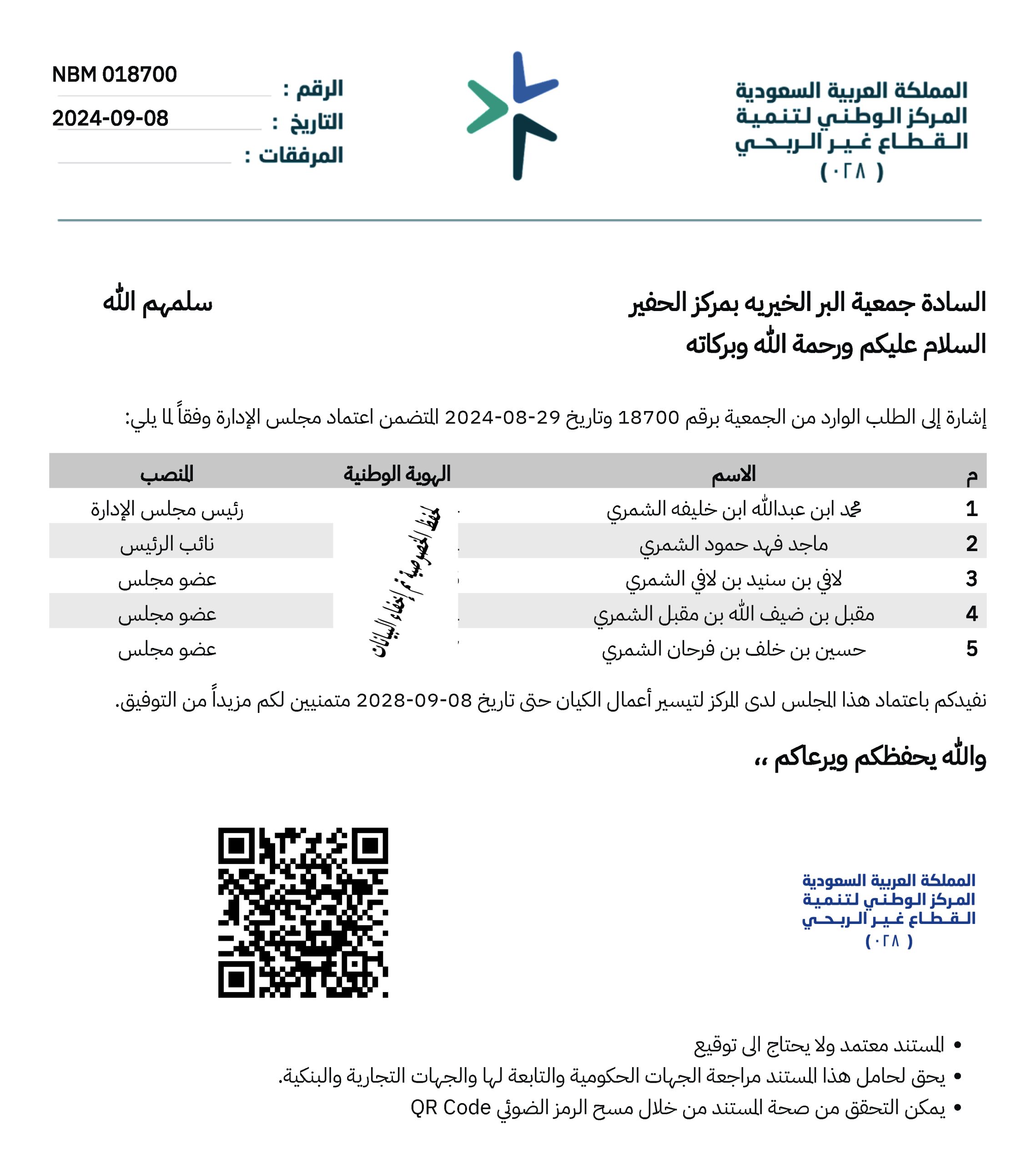 قرار تشكيل مجلس الإدارة